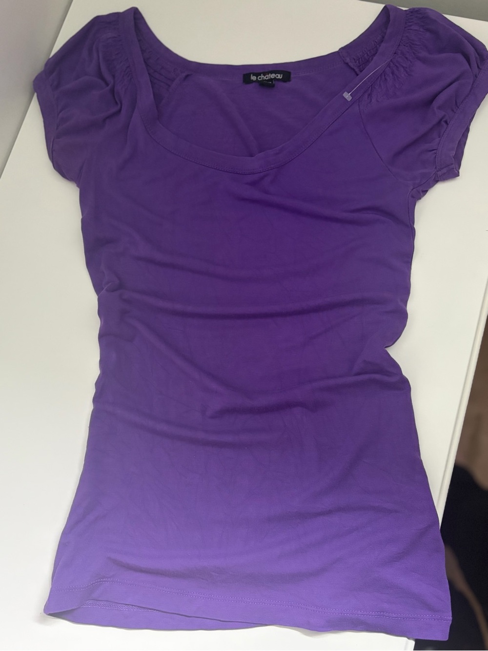 le chateau Violet Scoop Neck Short Puff Sleeve Tee Y2K